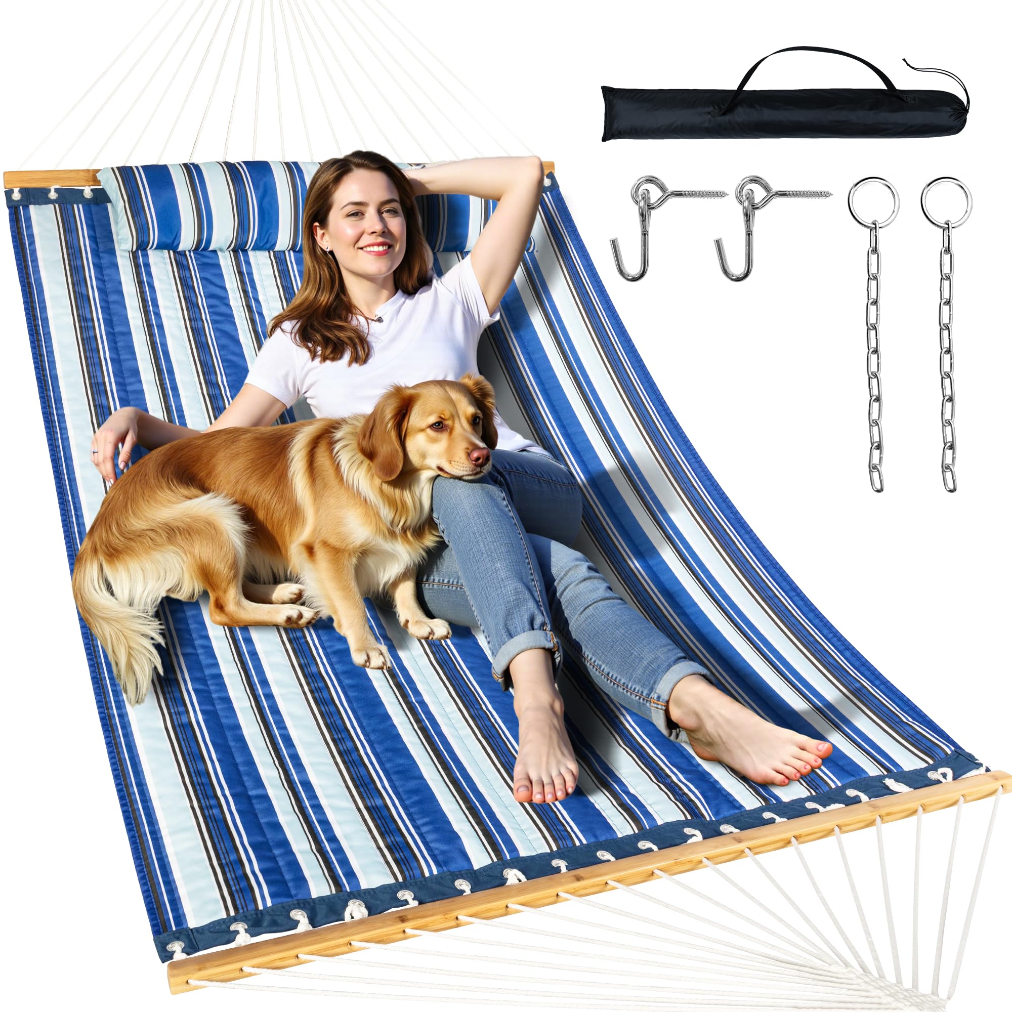 Double Hammock with Spreader Bar,Soft Pillow,Max