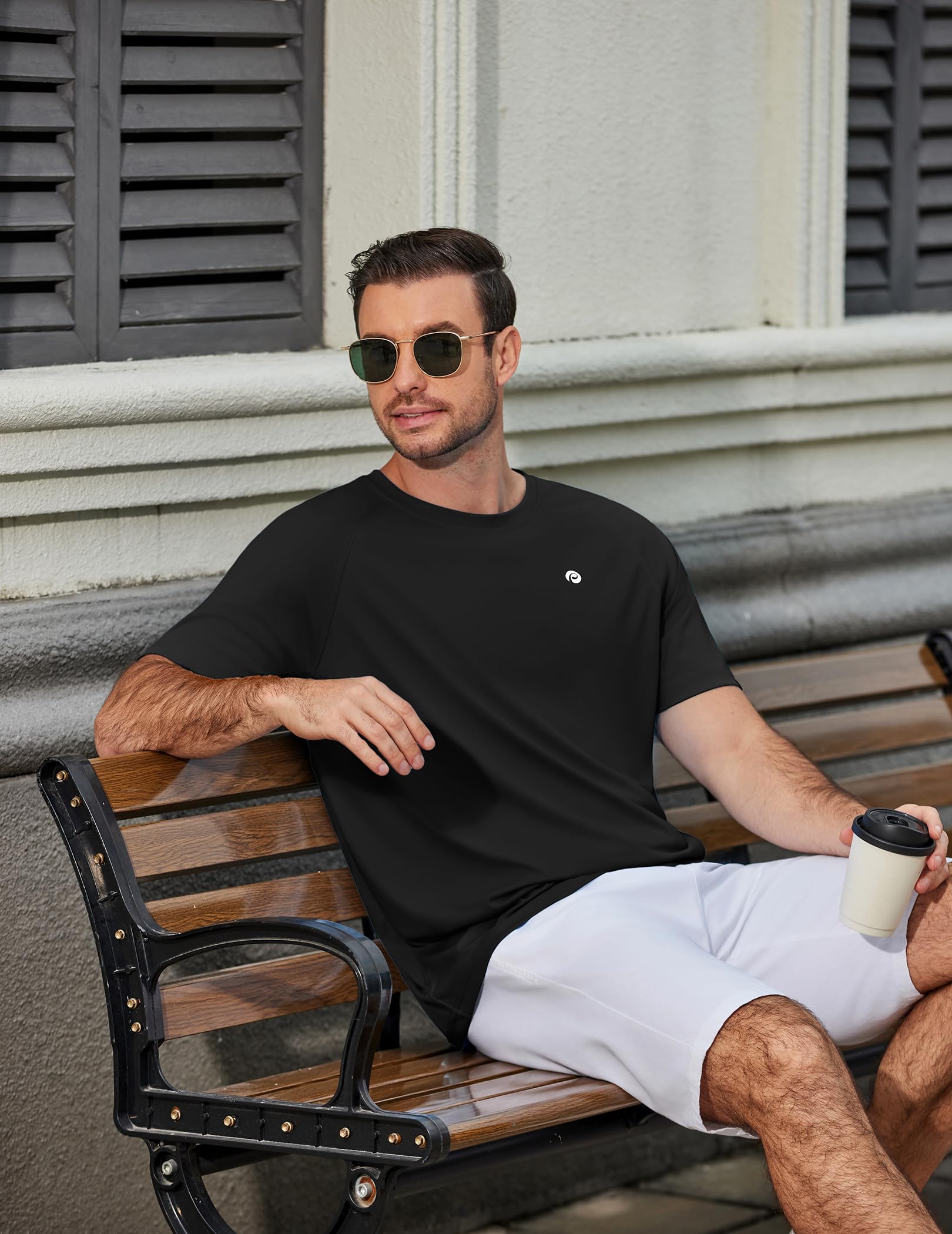 PINSPARK Black T Shirts for Men Lightweight Short Sleeve Crew Neck Gym Shirts Moisture Wicking Summer Classic Casual Tee Tops S