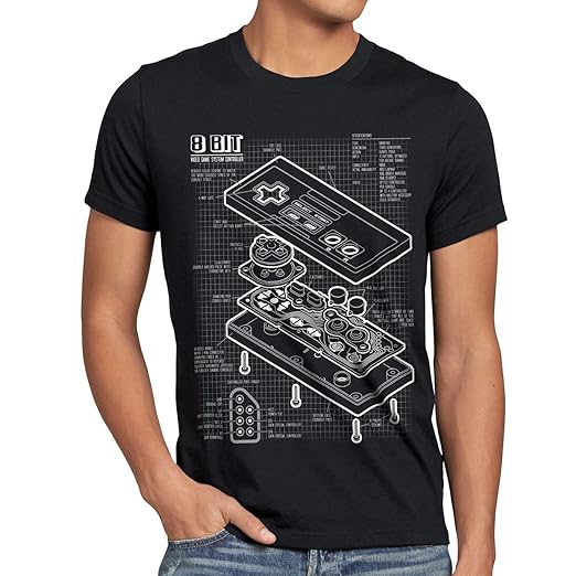 style3 NES Controller Blaupause Herren T-Shirt Classic 8-Bit Mario Donkey bros Kong