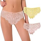 Curve Muse Women's Tanga Thongs Hipsters Underwear Floral Lace Panties-2 Pack