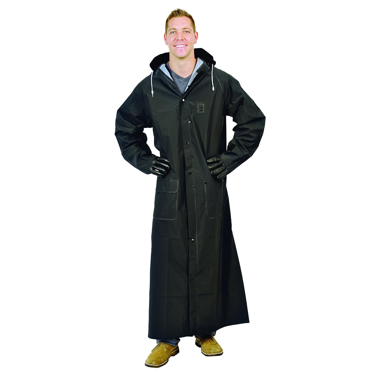 Galeton 12560-XL-BK Repel Rainwear 0.35 mm PVC 60" Raincoat for More Coverage, XL, Black: Industrial & Scientific