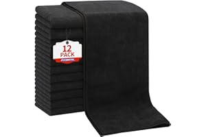 FIXSMITH Salon Towels 12 Pack, Black Hand Towels for Bathroom, Quick Dry Gym Towels, Spa Face Towel, Absorbent Microfiber Towels for Salon, Barber, Gym, Bath, Pedicure and Home Hair Care,16 x 27 in