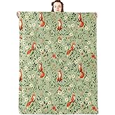 jwyta Cute Fox Flannel Blanket,Woodland Animal and Wildflower Throw with Sage Green Background,Lightweight Fleece Blankets for Nature Lover,Couch,Cabin,Bed,Camping Decor Gifts,60x50in
