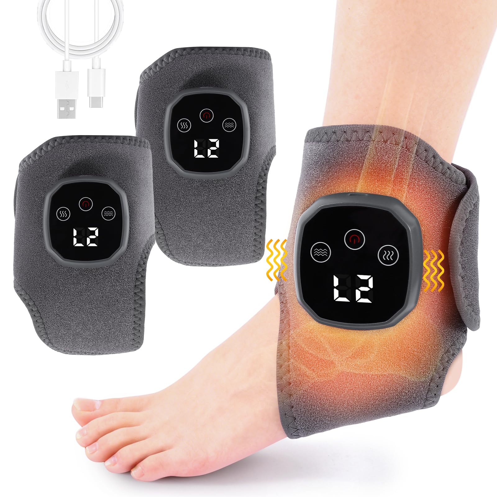 Photo 1 of APZYI 2PCS Foot Renew Triple Method Massager, 2 in 1 Foot Massager for Neuropathy, Feet Massage with 3 Vibration Mode & 4 Heat Levels, Wireless Portable Ankle Massager for Home or Travel Use