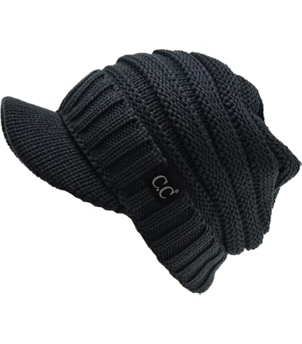 Mens Slouch Beanie Vintage Knit Cadet Cabbie Skull Cap with Visor