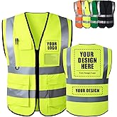 Safekim Custom Safety Vest with Logo, High Visibility Reflective Personalized Vest with Pockets for Men Women Construction