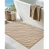 DEXI Bathroom Rugs 24x43, Extra Soft Absorbent Bath Mat, Non Slip Bathmat for Bathroom Floor, Machine Washable Rugs for Shower Floor, Beige