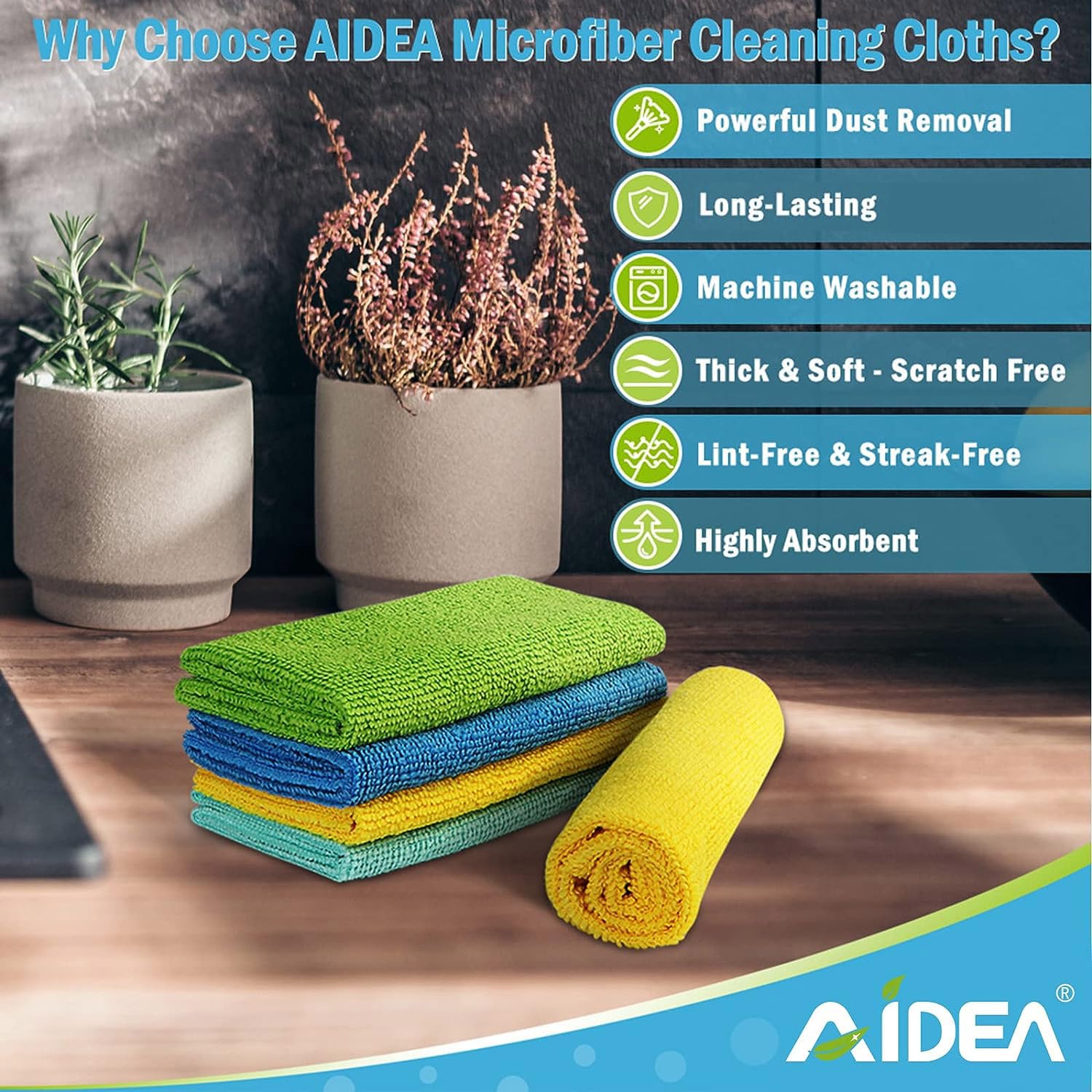 AIDEA Microfiber Cleaning Cloth, 100PK, Soft Absorbent Rags, Microfiber Towels for Cars, Kitchen Towels, Dusting Cloth for Home, Window, Cleaning Supplies, 12