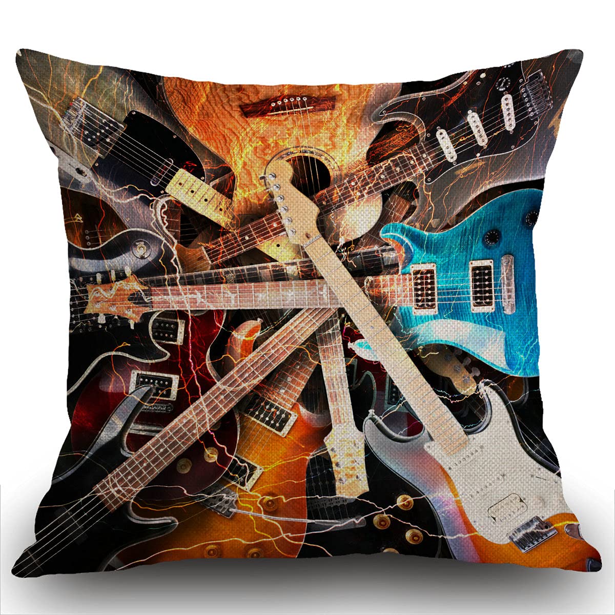 Smooffly Cushion Cover 45 x 45 cm，Magic Electric Guitar Music Pillow cover Cotton and Linen Pillow case Cushion Covers for Sofa outdoor garden bed couch cushion 18 x 18 inches