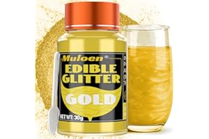 MULOEN Gold Edible Glitter - 30 Grams 100% Edible Glitter for Drinks, Cake Decorating Supplies, Cookie Decorating Supplies, Strawberries, Cookie, Cocktails, Chocolate, etc. Luster Dust Edible Halloween