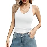 Laughido Women's Double Lined Tank Tops V Neck Sleeveless Racer Back Slim Fit Outfit Summer Basic Clothes
