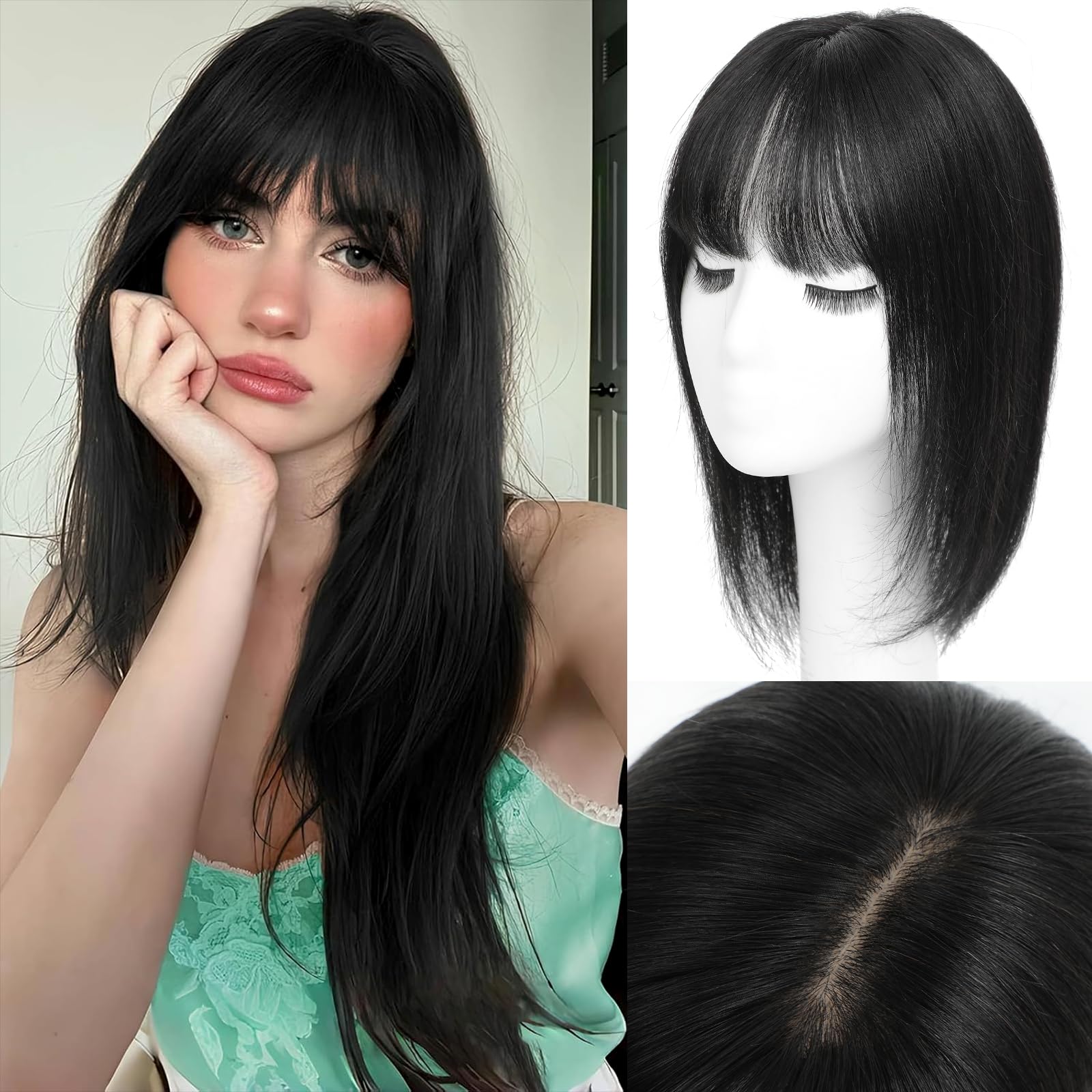 Hair Toppers for Thinning Hair Women Real Hairs Toppers for Women with Bangs12inch,6.5 * 6.5In Skin Scalp Big Base Cover Thinning Hairs