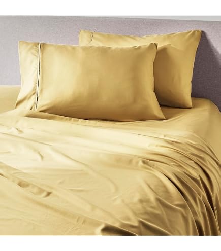 Parure De Lit 100% Coton égyptien - 1500 Fils - Full - Doré - 4 Pièces