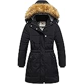 CREATMO US Girl's Long Length Winter Coat Parka Water Resistant Puffer Jacket With Fleece Lining