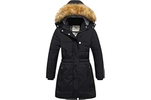 CREATMO US Girl's Long Length Winter Coat Parka Water Resistant Puffer Jacket With Fleece Lining