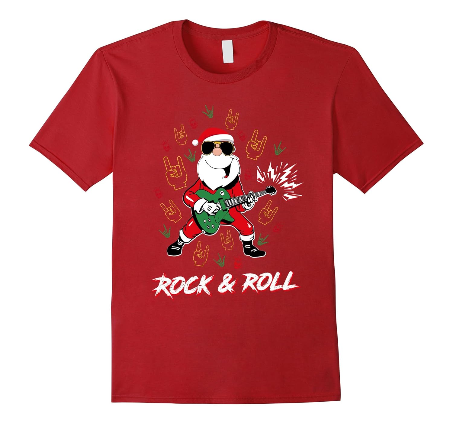 Funny Rock And Roll Santa T-Shirt Awesome Cool Christmas-ANZ