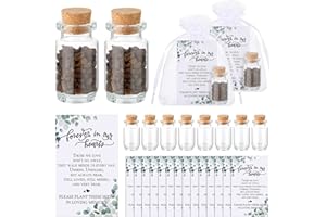 Tanlade 100 Sets Funeral Favors Include Funeral Prayer Cards Celebration of Life Memorial Card Memorial Seeds Glass Bottles with Cork Stopper Organza Bags for Loss of Loved One, No Seed(Leaf)