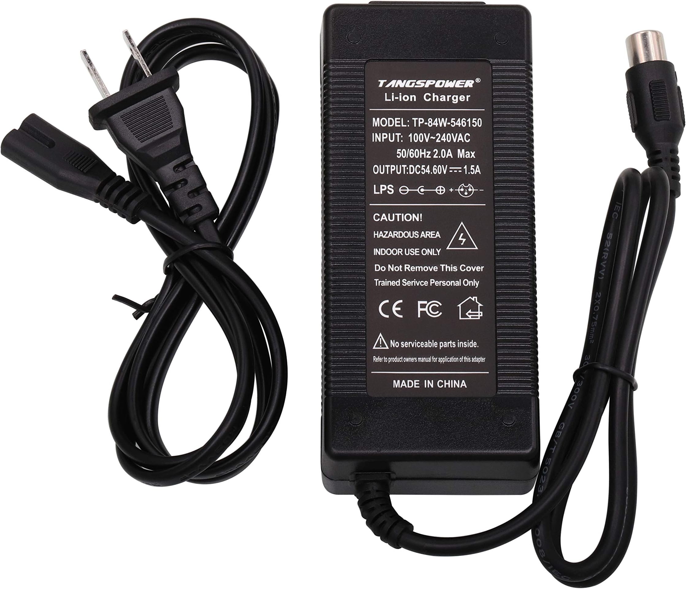 TANGSPOWER 48V Lithium Battery Charger Output 54.6V 1.5A RCA 10mm Plug for 13S 10Ah 12Ah 15Ah 20Ah Lithium Batteries Pack