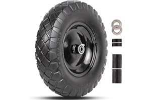 PONSYTOCN Wheelbarrow Tires 4.80/4.00-8 Flat Free-16"Universal Solid Wheels with 5/8" & 3/4" Bearings for Wheelbarrows/Hand Truck/Garden Trailers/Cart, Non-Slip Wheel Barrow Wheels and Tires Kit (1 Pack)