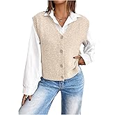 OYOANGLE Women's Sweater Vest Button Down V Neck Sleeveless Knitted Cardigan