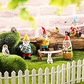 Jetec 10 Pcs Mini Fairy Gnomes Statue Garden Accessories Kit Miniature Garden Resin Gnomes Hand Painted Squirrel Hedgehog Owl Bird and Bucket Ornament for Yard Lawn Home Outdoor Decoration