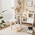 Happy&Polly Solid Wood Cat Tree - 56.3" Multi-Level Building Block Cat Tower with Cozy Hammock, Sisal Scratching Posts, Padded Platform, 4 Install Modes, Large Cat Activity Center for Indoor Cats
