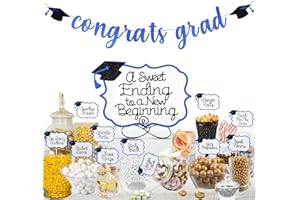 LEESKY Blue Graduation Candy Bar Signs Graduation Table Candy Buffet Labels for 2025 Dessert Food Label Table Decorations Blue