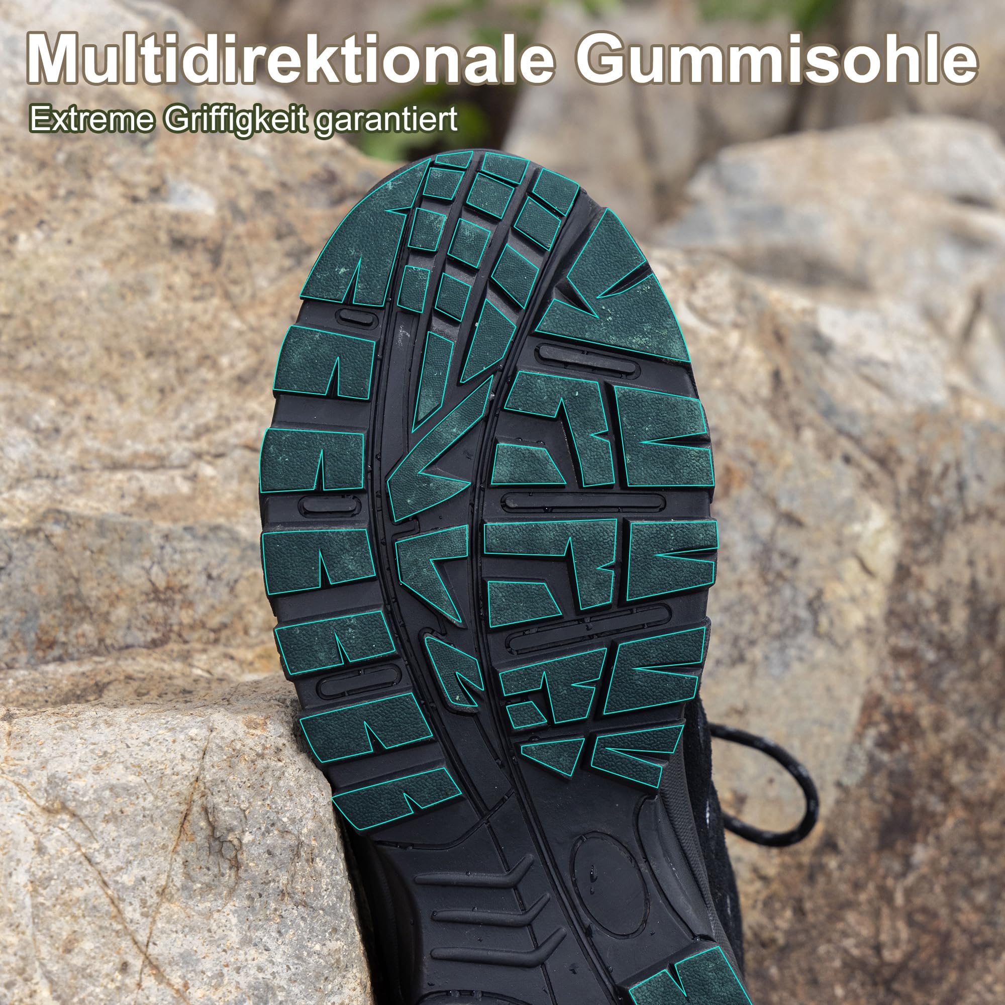 EARLDE Herren Wasserdichte Wanderschuhe Knöchelhohe Leicht Trekkingschuhe | Rutschfest Wanderstiefel hiking walking schuhe Langlebig Stiefel Outdoorschuhe für wandern trekking und trails Schwarz 43 EU 6