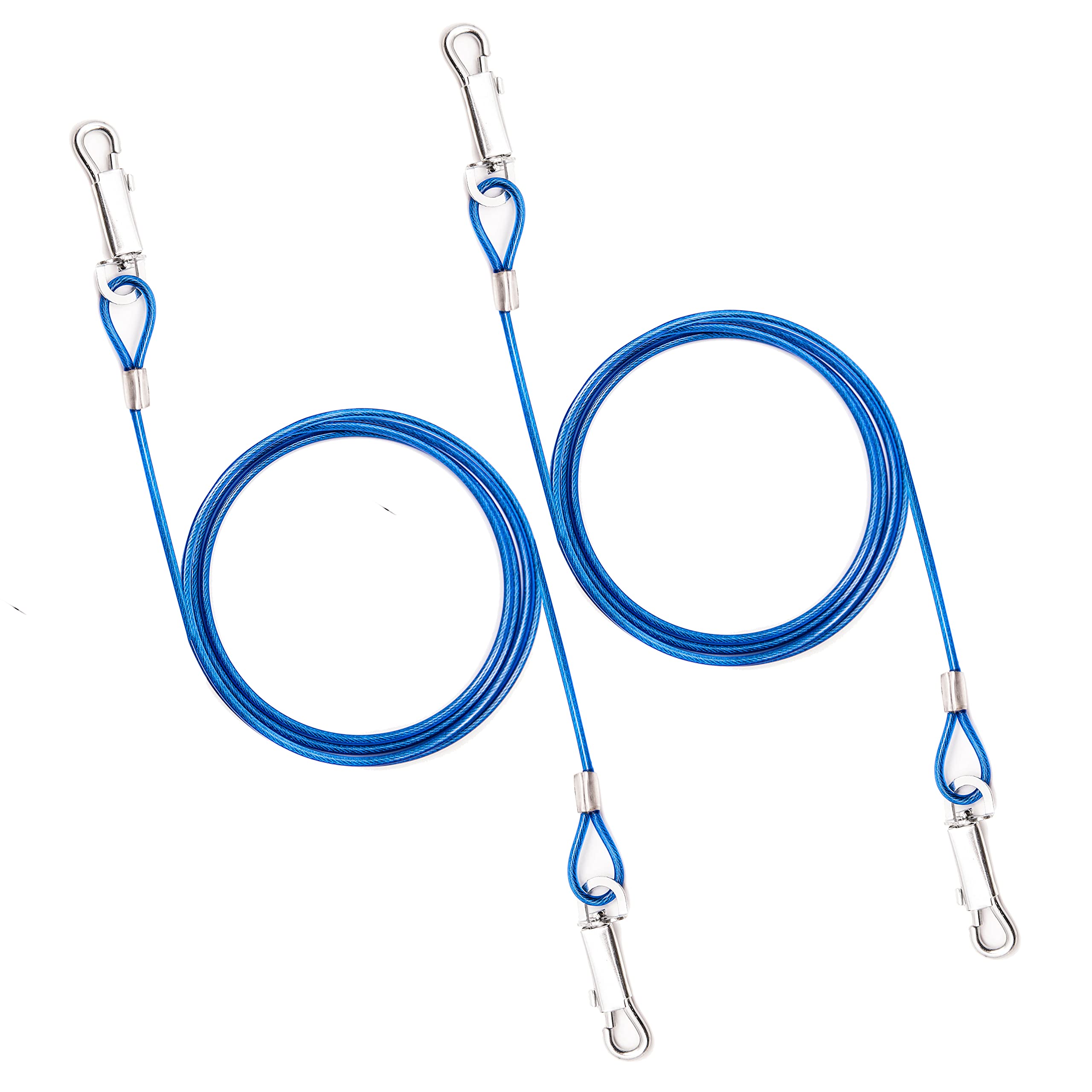 2x 1.8m – Tie Out Cable for Dogs – PVC Cover, Heavy Duty – Dog Chains for Outdoor Use with Anchor Stake, Training Lead Cables – Ideal for Small & Medium Dogs (6ft (BLUE), Pack of 2) — image 1