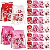 Pajean 56 Pack Valentines Day Gift Bags with Tin Tie Lock, Plastic Valentines Candy Goodies Bags Red Pink Heart Shaped Treat Favor Bag Cookies Packaging Bag for Wedding Holiday Party Gift Giving