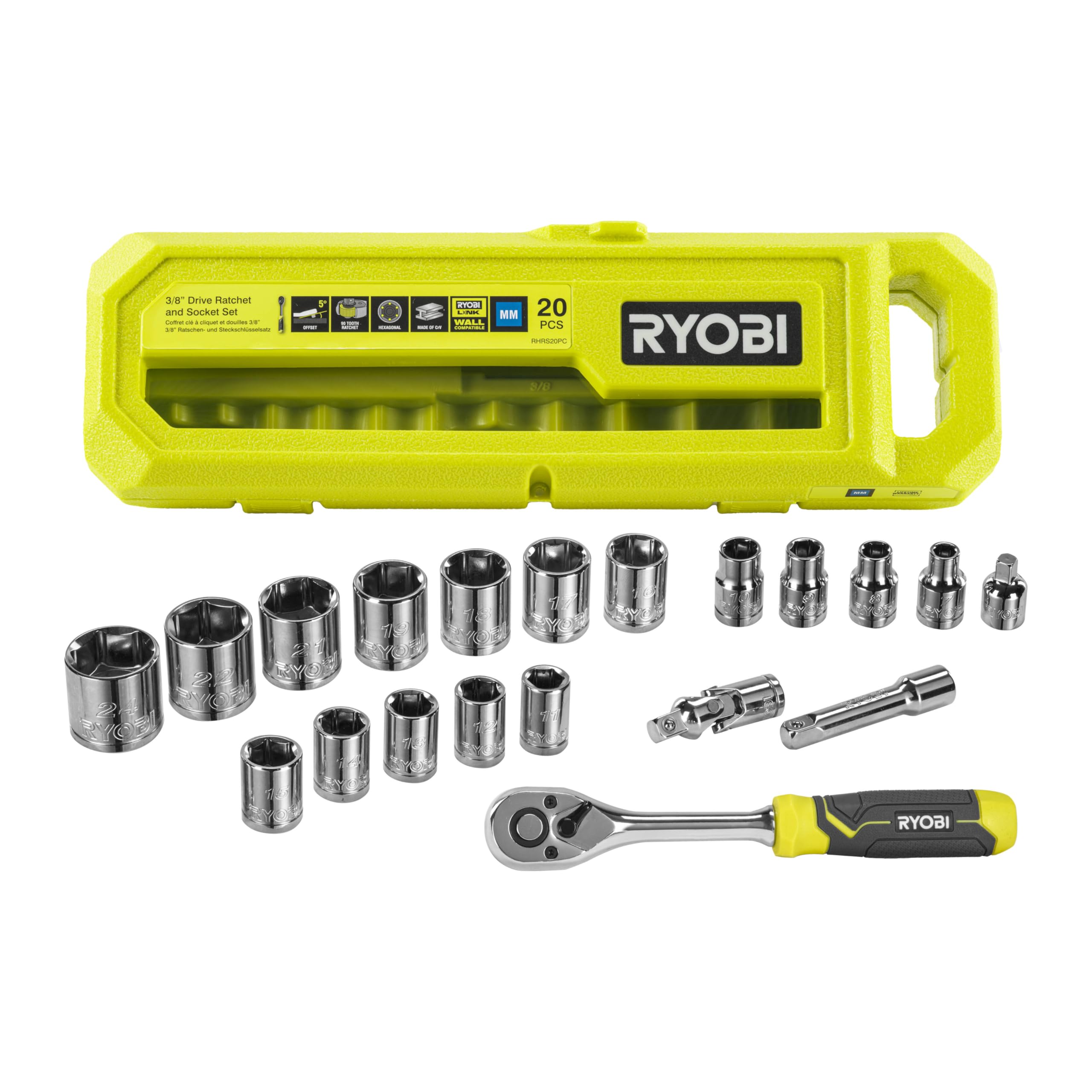 RYOBI RHRS20PC 3/8" Drive Ratchet and Sockets Set (20 Pieces) โ image 1