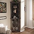 Maupvit 66.8" Tall Corner Cabinet with 2 Glass Doors, Modern Storage Cabinet with Adjustable Shelves, Corner Display Cabinet for Living Room, Bathroom, Hallway, Dark Oak