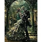 LWZAYS Skull Diamond Art Kits for Adults, Romantic Skeleton Lover Diamond Painting Kits for Adults, DIY 5D Full Drill Round Crystal Rhinestone Gem Art Craft Kits for Home Decor 12x16 Inch