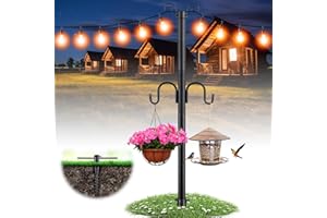 ETICSIPA 10FT String Light Poles, 1.5 Inch Heavy Duty Poles for Outdoor String Lights with Shepherd Hook, 2 in 1 Light Pole with Anchor for Garden Backyard Patio Bistro Cafe