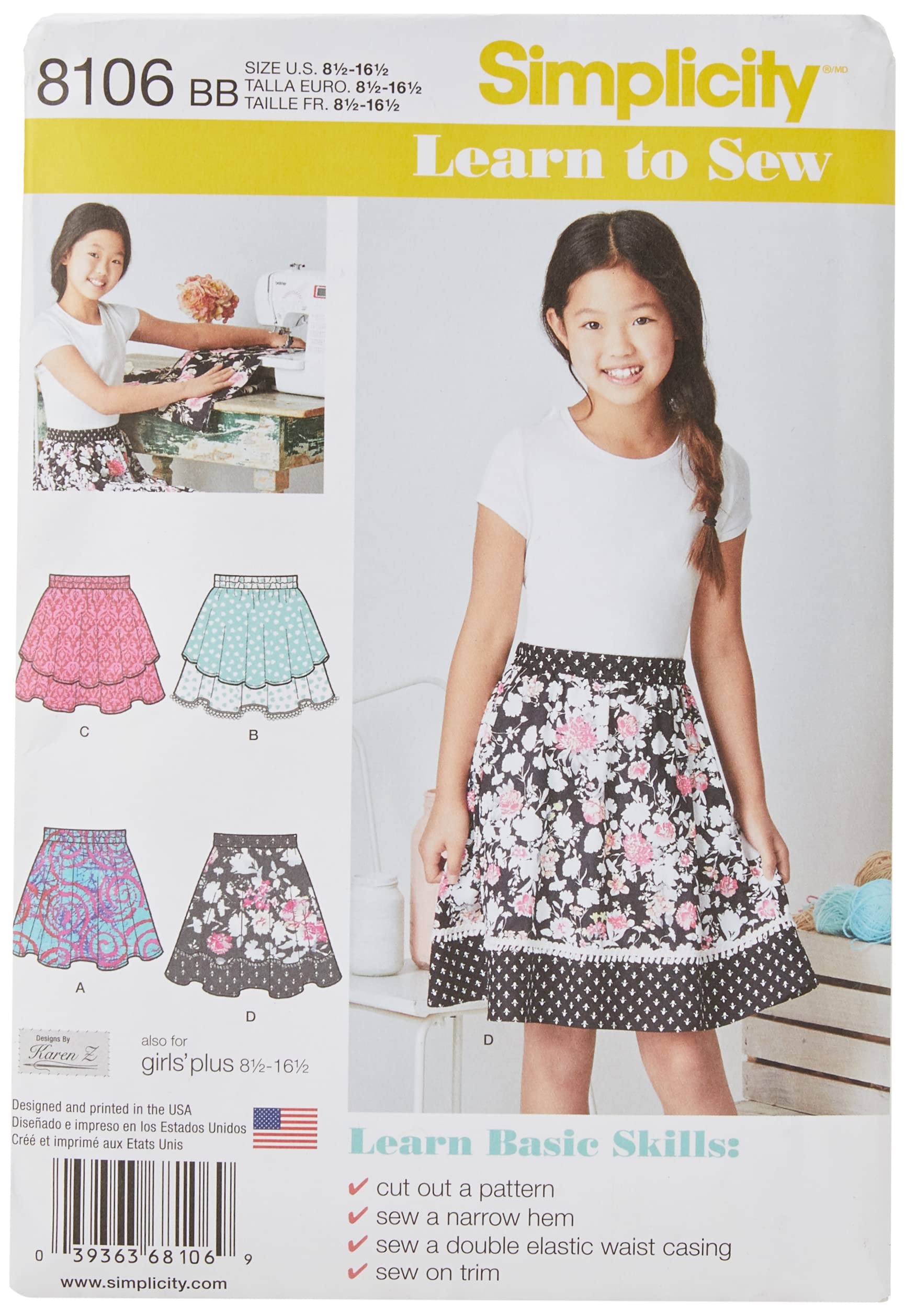 Simplicity Pattern 8106 BB Learn to Sew Skirts Girls Plus, Paper, 22x15x1 cm