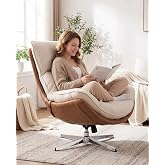 LukeAlon Linen Swivel Lounge Chair, Beige | High Back Upholstered Accent Chair With Metal Base, Armless Comfy Recliner Single Sofa Chair for Living Room, Office