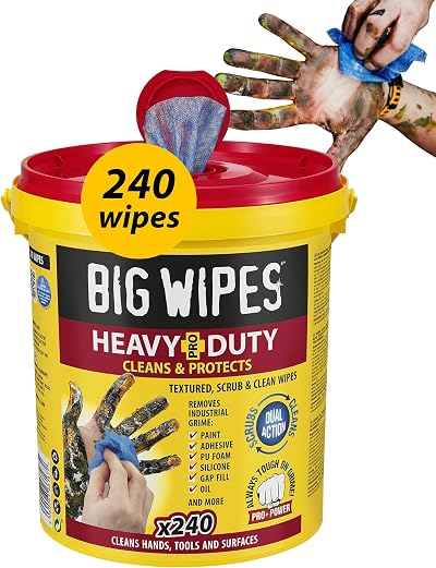 Big Wipes Heavy Duty Pro+ Hand Wipes 240 Dispenser Bucket Dual-Sided
