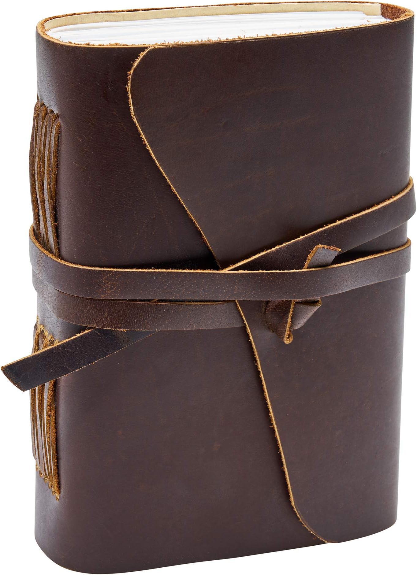 Handmade Leatherbound Writing Journal - Portable 7" x 5" Travelers Notebook with Canvas Bag and Bonus Journaling E-Book - 100% Eco-Friendly Unlined Paper - Leather Anniversary Gifts for Him and Her