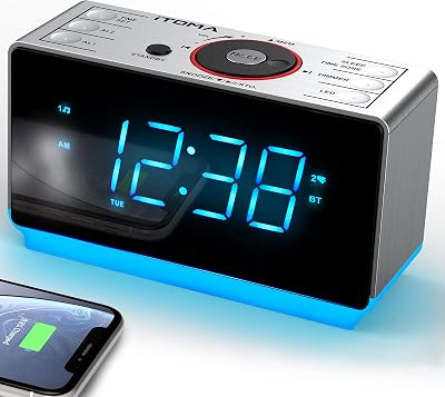 iTOMA Alarm Clock Radio Bluetooth Speaker FM Dual Alarm USB Charge