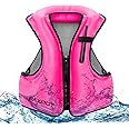 Faxpot Inflatable Snorkel Vest Adult, Snorkeling Vest for Men & Women, Portable Inflatable Swim Vest Jacket, Buoyancy Vest for Snorkeling/Kayaking/Swimming/Boating
