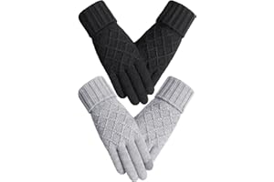 Tavaleu Winter Gloves for Women, Warm Thick Three-finger Touchscreen Glove, Knit Elastic Gloves for Cold Weather