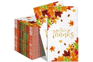 GIFTPEAK 100Pcs Thanksgiving Napkins 3-Ply Disposable Fall Guest Paper Napkins for Thanksgiving Harvest Holiday Party,Give Thanks Autumn Maple Leaves Hand Paper Towels for Bathroom Kitchen Dinner Home Supplies