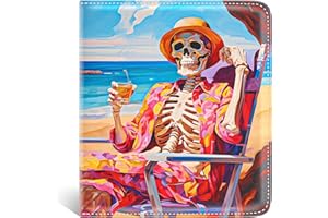 Nipichsha Womens Wallet, Small Slim RFID Credit Card Wallet for Women, Leather Compact Bifold Wallet with Zipper Coin Pocket, Cute Card Holder Wallet Ladies Purse with ID Window (Beach Skull)