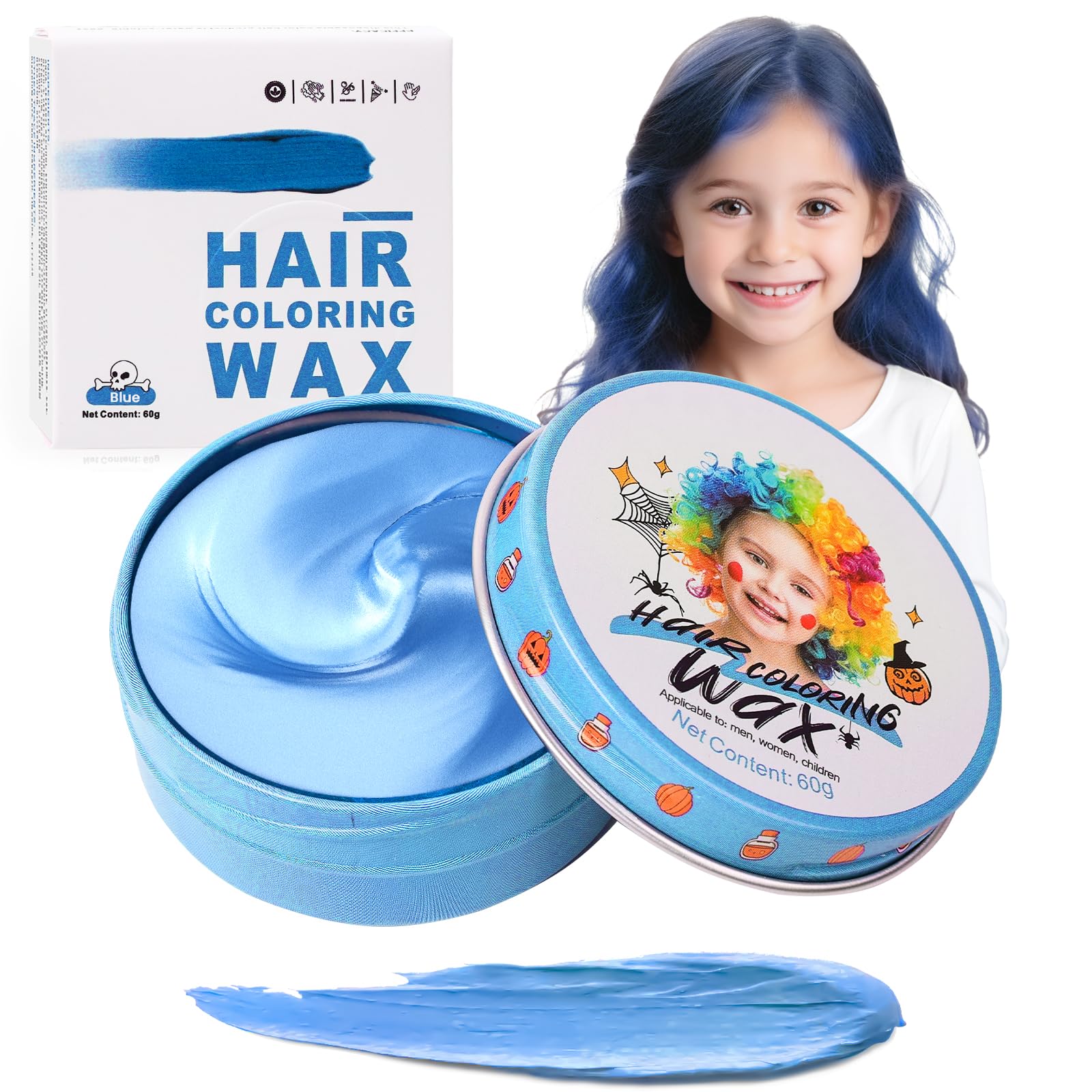 Temporary Hair Color Wax Blue for Kids, Washable Colored Hairstyle Dye Mud, Disposable Instant Styling Pomade for Girls Boys Youth, DIY Coloring Gel Cream for Women Men Cosplay Halloween Party