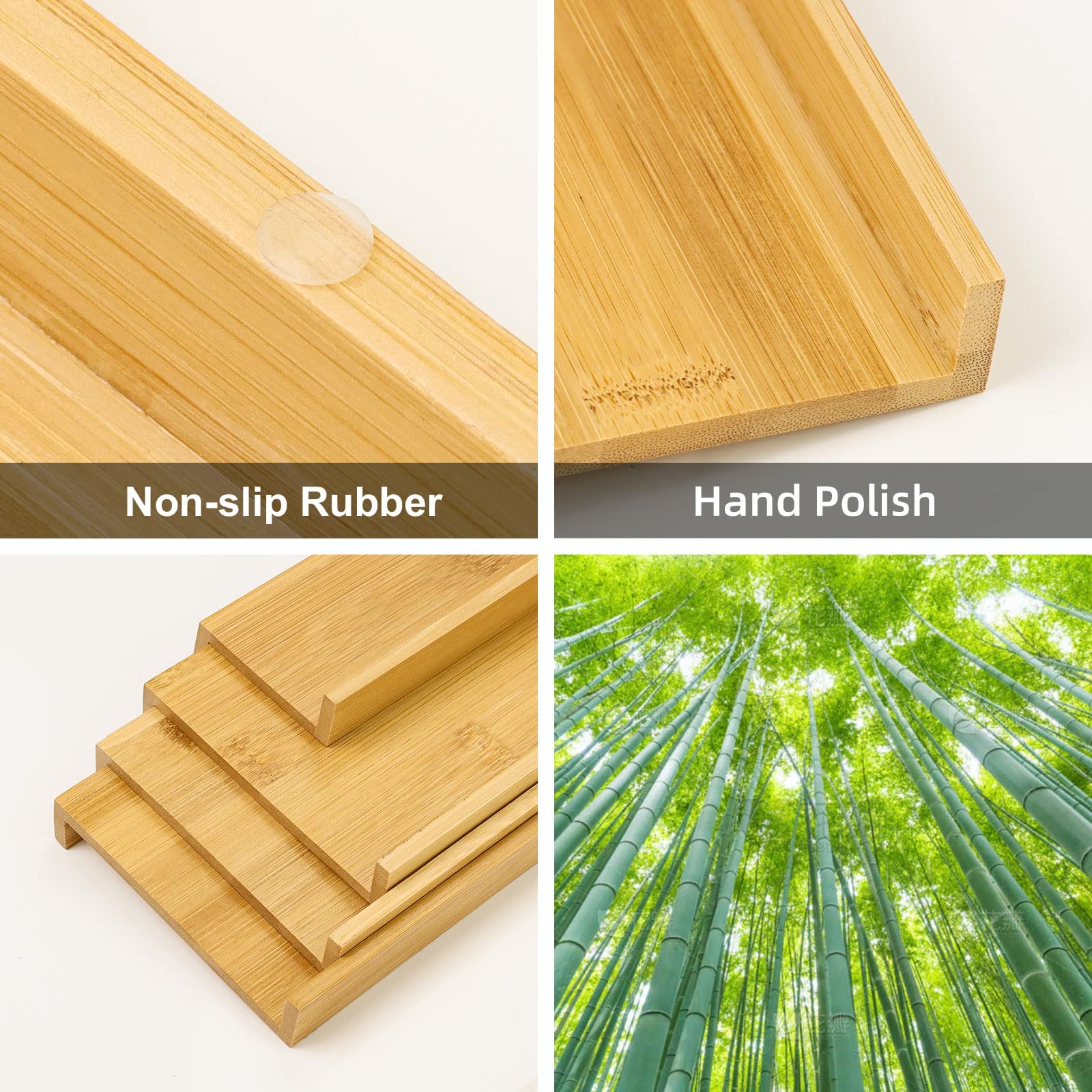 Spice Drawer Organizer with 24 Spice Jars and 216 Labels,Non-slip Rubber, Bamboo 4 Tier Spice Racks Tray Seasoning Containers for Kitchen Drawers,Cabinets,Countertops,13