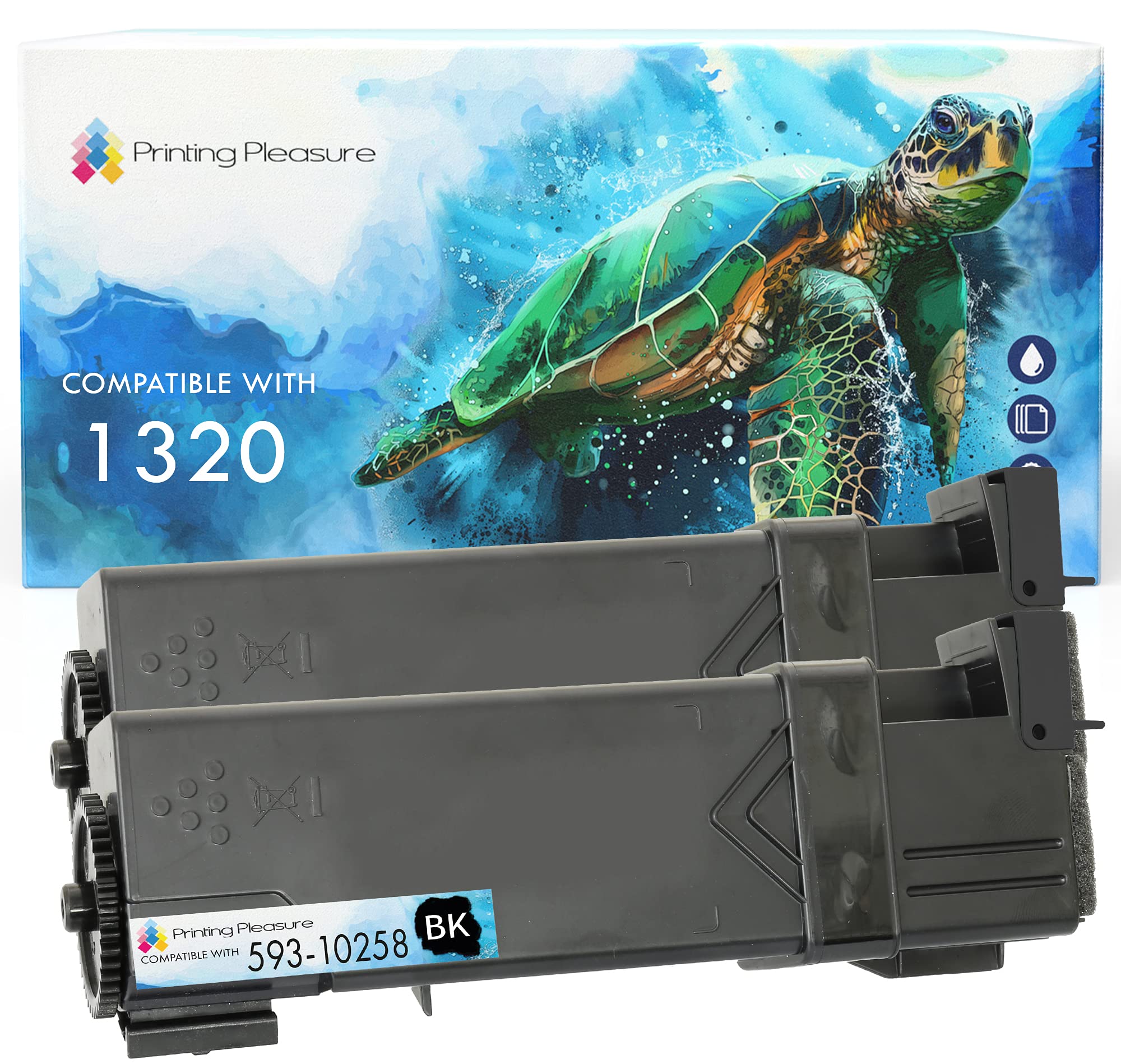 Printing Pleasure 2 Compatible Dell 1320 Toner Cartridges for Dell 1320c, 1320cn - Black, High Yield