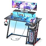 MOTPK Small Gaming Desk with LED Lights & Power