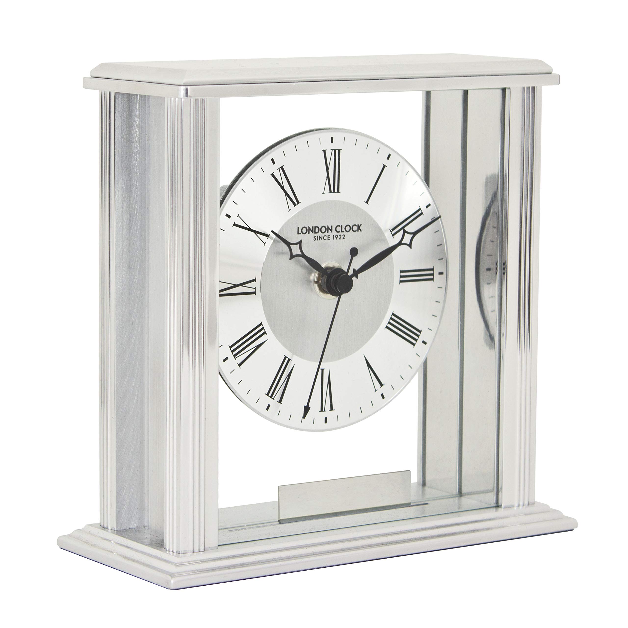 London Clock 6399 Silver Flat Top Mantel Clock, 15.5 x 6 x 14.3cm