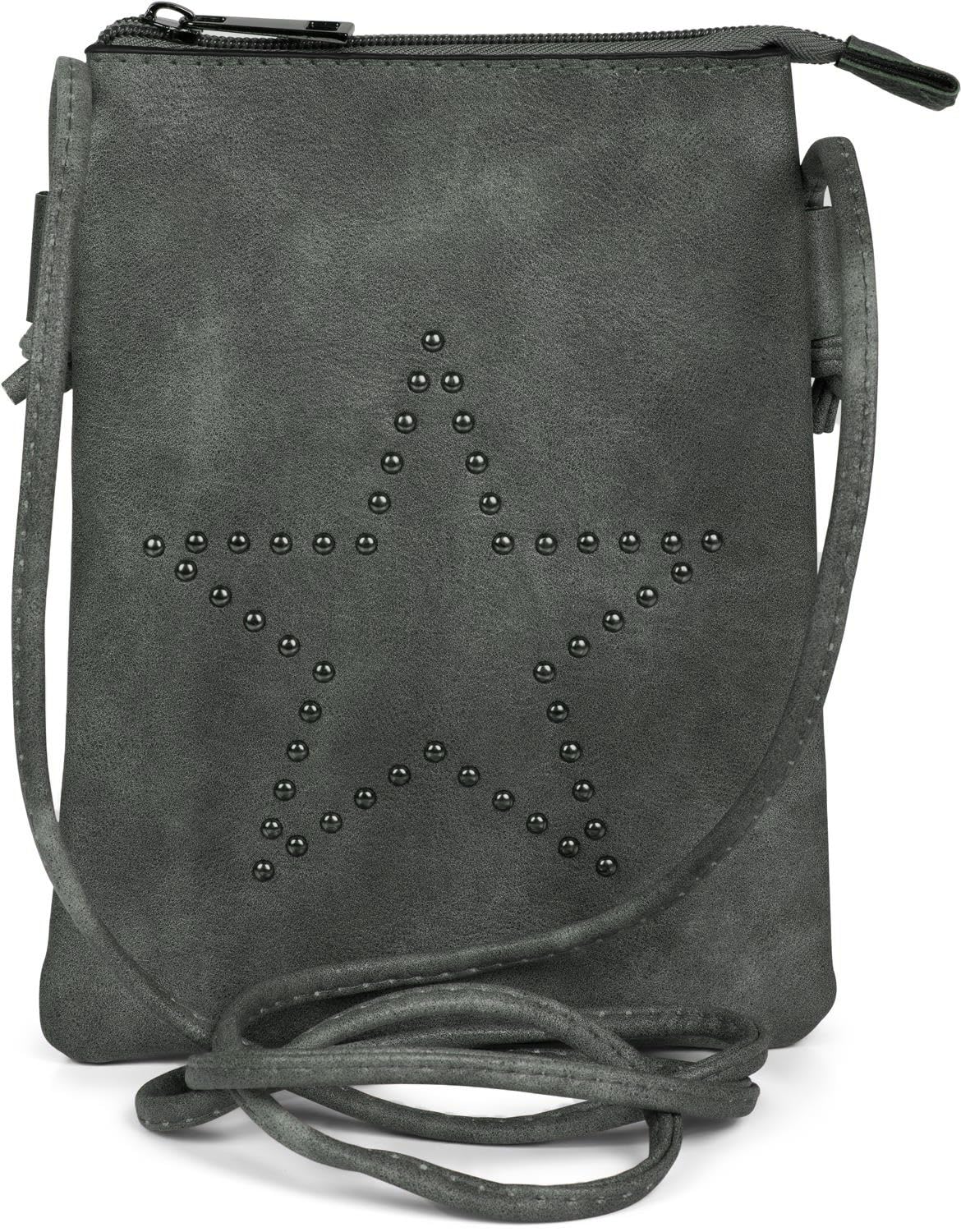 styleBREAKER mini shoulder bag with studs in a star formation, shoulder bag, handbag, bag, ladies 02012235, Colour:Dark Grey