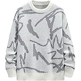 ZAFUL Men's Oversized Sweater Y2K Aesthetic Flame Graphic Crewneck Knit Pullover Unisex Casual Sweaters